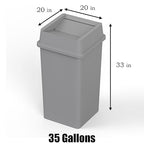 35 Gallon Gray Square Commercial Trash Garbage Can with Lid | Outdoor Office Restaurant School Kitchen
