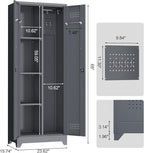 LUCYPAL 65" H Metal Garage Storage Cabinet with Shelves and Lock,Broom Closet Storage Cabinet with Hanging Rods for Mops,Garage Tool Cabinets for Utility Room,Laundry Room,Grey