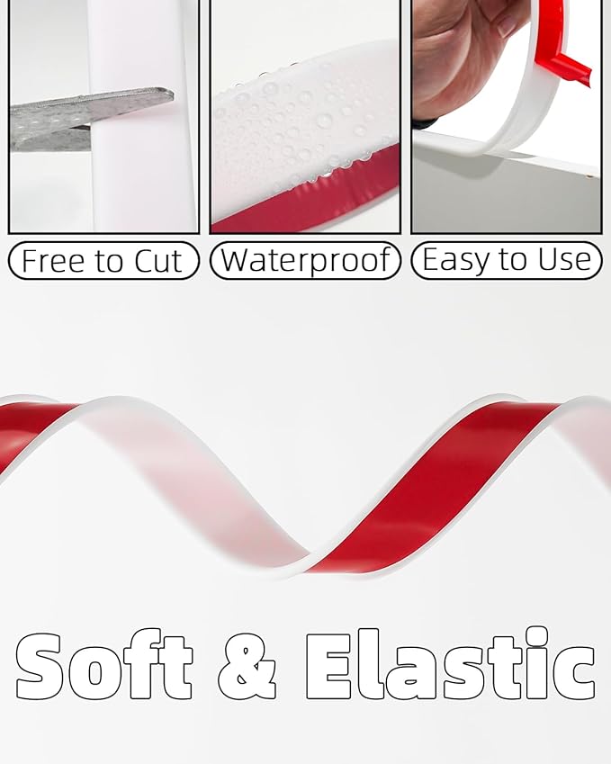 U-Shape White TPE Edge Banding 16.4Ft Self-Adhesive Flexible Edge Trim, Furniture Edge Protector & Countertop Molding (W:1.0'' H:0.2'')