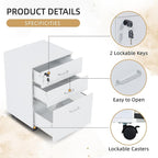 QDSSDECO 3 Drawer Mobile File Cabinet, Rolling Vertical Filing Cabinet fits A4, Legal Paper and Letter Paper for Home Office, White with Lock