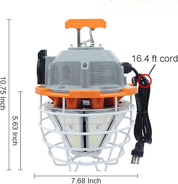 150W LED Temporary Work Light Fixture 110V-277V 25000ML 5000K Light Daylight White,Jobsite Lighting,Stainless Steel Protective Cover for Outdoor Construction High Bay Warehouse