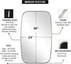 ANDY STAR Brushed Nickel Bathroom Mirror, 24x40” Oblong Mirror with Stainless Steel Metal Frame, Silver Oval Vanity Mirror for Over Sink, Modern Anti Rust Wall Mounted