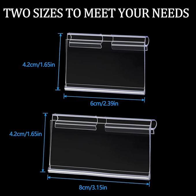 80pcs Plastic Label Holder Retail Sign PVC Clear Shelf Label Holder on Hook (Includes 100 Pieces Label Inserts) (1.65H*3.15L inch / 4 * 8 cm)