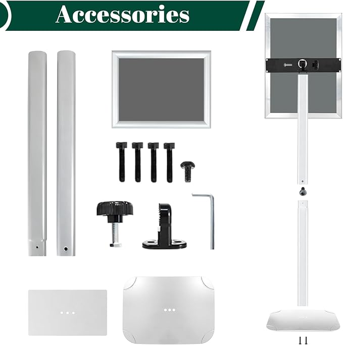 Heavy Duty Pedestal Sign Holder for Display, 8.5 x 11 inches Adjustable Floor Standing Sign Holder with Weighted Base , Vertical and Horizontal View Sign Stand for Indoor/Outdoor Advertising，Silver