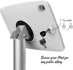 Tablet Kiosk Floor Stand Adjustable - Compatible with 10.2" iPad 7 8 9th, 120 Degree Rotate Lockable Tablet Enclosure+Aluminum Pole+Metal Base
