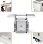Stainless Steel Grill Cart for Hygrill 3-Burner Built-In Gas Grill, Outdoor Kitchen Island with Foldable Side Shelves and Storage Cabinet