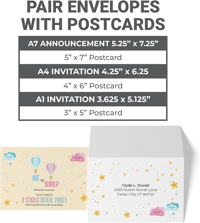 GotPrint Custom Envelopes 5x7 | White #A7 Envelope for Announcements, Invitations, Wedding, Postcards, Mailing | Personalize - Upload Design, Add Text or Logo | 5.25x7.25, 50Qty