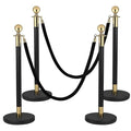 4Pack Stanchions and Velvet Ropes, 5 ft Black Velvet Rope and Poles Set, Black-Gold Stainless Steel Stanchion Posts Crowd Control Barriers for Red Carpet Runner Party Supplies