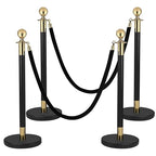 4Pack Stanchions and Velvet Ropes, 5 ft Black Velvet Rope and Poles Set, Black-Gold Stainless Steel Stanchion Posts Crowd Control Barriers for Red Carpet Runner Party Supplies