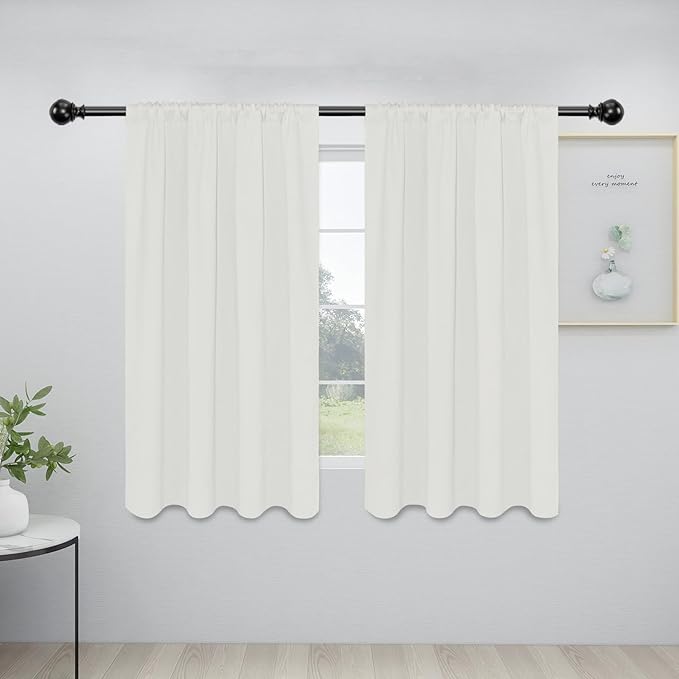 Easy-Going Rod Pocket Blackout Curtains for Bedroom, Room Darkening Window Curtains for Living Room, Thermal Insulated Noise Reduction Solid Window Drapes, 2 Panels(34x54 in, Ivory)