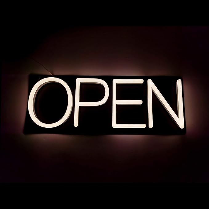 HiNeon Neon Open Sign 20inx7in LED Open Sign w/Remote Controller, Electric Light Up Open Sign for Business Store, w/Hanging Chain for Shop Windows, Direct Plug-In w/ 12V Power Adapter, Warm White