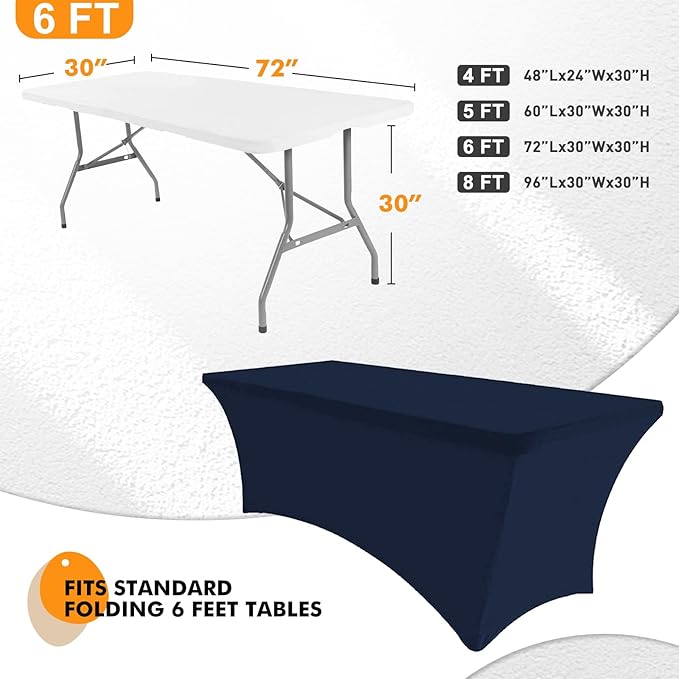 SEPARO 2 Pack 6 Ft Navy Blue Table Cover Fitted Rectangular Tablecloth Stretchable Fabric Table Cloth 6 ft Wrinkle-Free for Party Tradeshows Banquet Weddings Cocktail