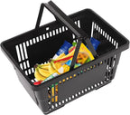 12 Pcs Shopping Baskets,21L/5.5gal Durable Black Plastic Store Shopping Baskets w/Handles Convenient Sundry Laundry Basket,17*9*12in Portable Store Retail Baskets Set for Market Thrift,Black