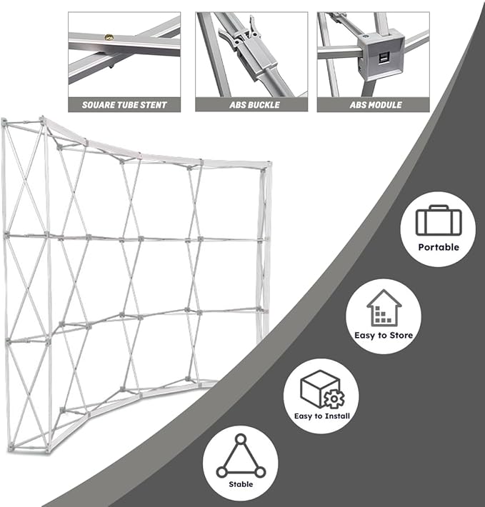 Custom Curved Pop Up Displays Trade Show Backdrop 7.5x10 FT Tension Fabric HD Banner Printing Banner Pop-up Display Stand Trade Show Booth Display for Business Corporate Wedding Mall