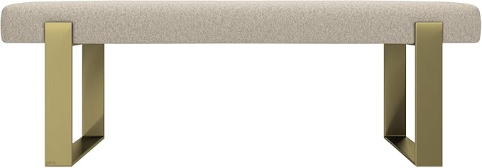 VANT Upholstered Bed Bench - Faux Merino Wool Cream - Burnished Brass - Contemporary Modern, Bedroom Bench Seat, Hallway, or Entryway