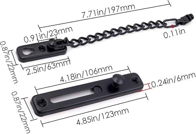 6 Pack Door Chain Lock, KINJOEK Stainless Steel Security Chain Guard with Spring Anti Theft Press Lock, Heavy Duty Polished Door Latch with Screws, Black
