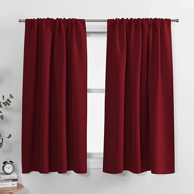 PONY DANCE Burgundy Red Blackout Curtains, Lights Block Out Window Treatment Curtain Sets for Home Decoration on Christmas & Thanksgiving Day (2 Panels,Red, W42 x L40 inches)