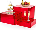 3Pcs Red Buffet Risers Acrylic Boxes Display Food Risers for Buffet Table Platter Parties Weddings Catering Dessert Collectibles Figures Show (6''x7''x8'')