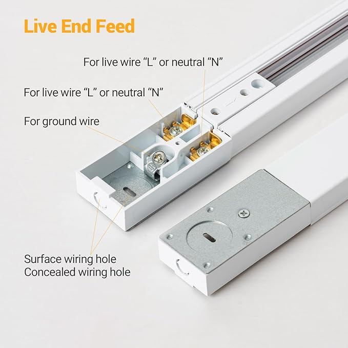 VANoopee H Track Lighting Rails Kit, 13FT H Type Track Rails White with End Caps and Live End Feed Connector, Compatible with Single Circuit 120V H Style Track System, for H LED Track Lighting Heads