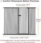 Lumizone Extra Tall Cat Gate 55.12" High Pressure Mounted Extra Wide 2025 New (17 Sizes) 1.37" Gap No Drilling Auto-Close One-Handed Operation Tall Pet Gate for Dogs(Black, 55.12" H x 71.85"-75.97" W)