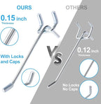 Pegboard Hooks, 2-Inch, 50 Pack Sturdy Hooks with 150 Peg Locks/Caps for 1/4 inch and 1/8 inch Peg Board, Metal Hanger for Garage, Craft Room and Store, Won’t Fall Out