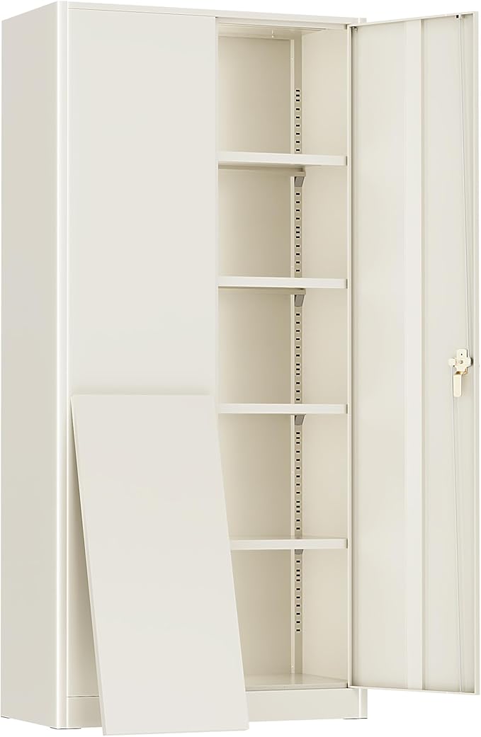 Greenvelly Metal Storage Cabinet, 72" Gray Steel Garage Cabinet with Doors and Adjustable Shelves, Metal Cabinet with Lock,Garage Cabinets and Storage System for Garage,Home Office,School