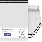 White Large Poly Mailers 19x24 Inch | Strong Adhesive Self-Seal Mailer Bags | Tear, Tamper, Water Resistant Shipping Envelopes | Thick Strong polymailer Bags XL Clothing Shipping Bags | 100 Pcs Bulk