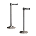 Crowd Control Warehouse CCW Set of 2 Retractable Belt Barriers Stanchion, Polished Stainless Steel Post, RBB-100 (7.5 Foot Belt, Black"This LINE Closed" White Letters Belt)