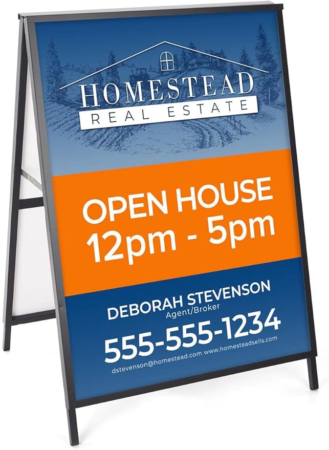 Black Finish Steel Sidewalk Sign Frame, 30-3/8 x 43 x 25-1/4-Inch, Double-Sided, A-Frame Style, for Outdoor Use