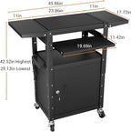 Mobile AV Cart with Pullout Keyboard Tray, Rolling Computer Cart Height Adjustable Rolling Media Utility Cart with Extra Storage Space, 4 Outlets, Perfect for Home or Office Use