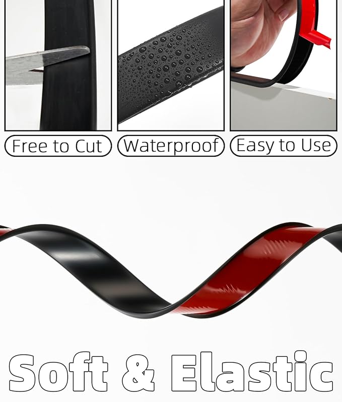 U-Shape Black TPE Edge Banding 16.4Ft Self-Adhesive Flexible Edge Trim, Furniture Edge Protector & Countertop Molding (W:0.8'' H:0.2'')