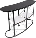 Portable Tradeshow Podium Table, Display Counter Stand with Wall, Foldable Promotion Retail Bar Table Pop Up Podium with Storage Rack