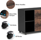 Tribesigns 2 Drawer File Cabinet, Large Mobile Lateral Filing Cabinet for Letter Size, Printer Stand with Storage Shelves and Rolling Wheels for Home Office (Black/Rustic)