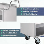 21" x 33" Commercial NSF Stainless Steel Utility Cart - 3 Shelf Enclosed Base with Locking Doors, Heavy-Duty Service Cart on Wheels for Kitchens and Catering