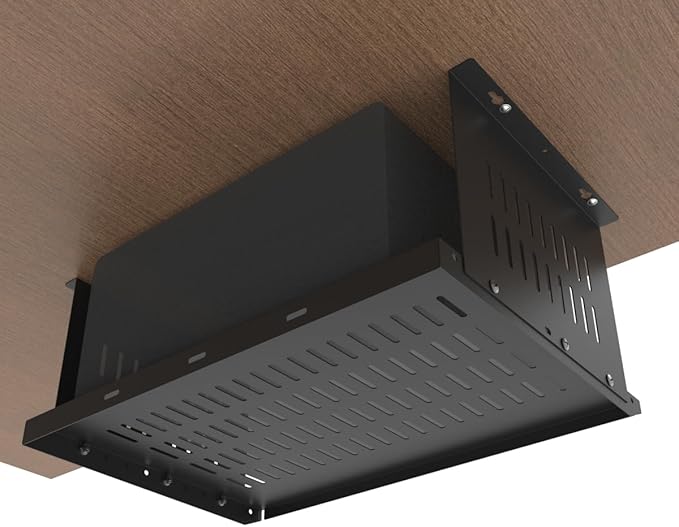 JINGCHENGMEI Under Desk Computer Mount for Small Form Factor SFF Computers and PCs, W 17.3" x H 6.5" x D 12", Compatible with PlayStation 4, PS4 Slim, PS4 Pro for Under Desk Gaming (6.5inch High)