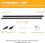 VANoopee H Track Lghting Rails 8FT H Type Track Light Rails Black H Track Rail Kit, End Caps & Live End Feed Connector Included, Compatible with Single Circuit 120V H Style Track System & Track Heads