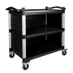 NorthSky Select Dual-Handle Utility Service Cart, 3 Shelves, 440 lb. Capacity -Black Plastic Shelves, Lockable Swivel Casters - Suitable for Hospital, Lab, Hotel, Office Transport & Organizing