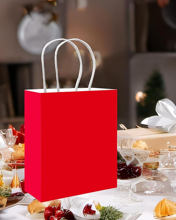qiqee 100PCS Gift Bag with Handles Bulk Red Paper Bags Assorted Sizes(33pcs Large 13",33pcs Medium 11",34pcs Small 8")
