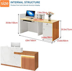 Reception Desk with Counter LED Light and Lockable Drawers and Storage Tall Modern Front Desk Reception Counter for Checkout Lobby Beauty Salon B Left 63inch/160cm