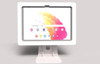 TABcare Anti-Theft Acrylic Case with 360 Rotate 180 Swivel Metal Desktop Stand & 90-Degree USB C Cable for Samsung Galaxy TAB S7/S8/S9/S11 11, S9/S10 FE 10.9 Tablet (White)