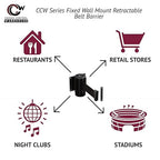 Crowd Control Warehouse - CCW Series WMB-120 Fixed Wall Mount Retractable Belt Barrier - 11 Foot, Light Grey Belt with Black Steel Case