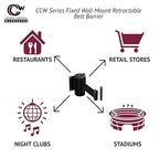 Crowd Control Warehouse - CCW Series WMB-120 Fixed Wall Mount Retractable Belt Barrier - 11 Foot, Green & White Diagonal Stripes Belt with Stainless Steel Case