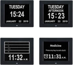TMC 8 Inch Dementia Clock for Seniors – Large Auto-Dimming Calendar Display with Date & Time, Multi-Language Support, Medicine Reminders & Alarms – Wall or Desk Mount, Integrated Stand (Black, SD)