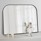 Modern Large Wall Mirror, Modern Mantel Minimalist Home Decor, Brushed Black Metal Framed Arched Mirror for Living Room, Bedroom, Fireplace, Mantle, Entryway, Bathroom, 48" x 30", Black
