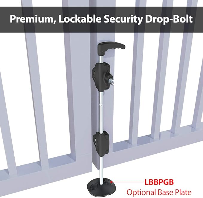 D&D Technologies LB218BX LokkBolt Premium Drop Bolt, Lockable Security Drop Bolt, for Wood and Vinyl Gates, 18" Length