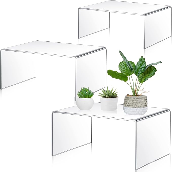3 Pcs Extra Large 13,12,11 Inch Acrylic Display Risers Clear Acrylic Shelf Riser Display Stands 5 mm Thick Rectangular for Collectibles Figures