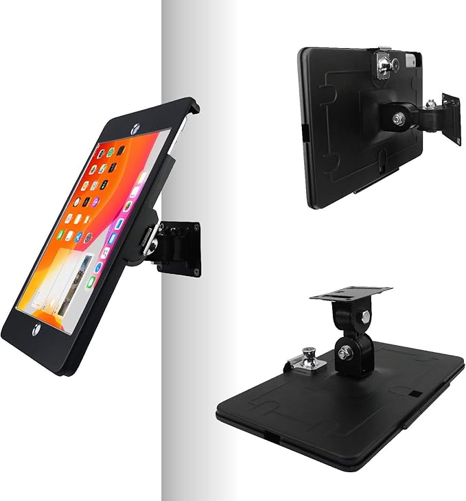 Tablet On Wall Mount Bracket for iPad 10.2-Inch (9th,8th,7th Gen.),with Anti Theft Security Lock and Key, Rotate Design Arbitrary Adjustment,Multi Angle,Metal,(Black)