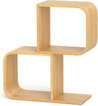 Giantex S-Shaped Bookcase, 2-Tier Bamboo Bookshelf with 2 Open Cubes, Geometric Corner Display Shelf, Decorative Storage Organizer, Floor Storage Rack for Living Room, Study, Home Office, Natural