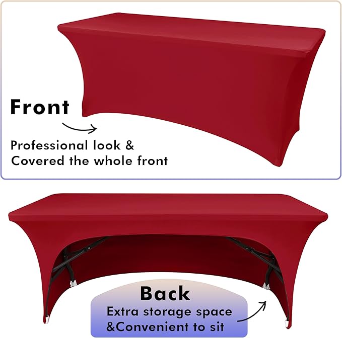 Nasitos 2 Pack Fitted Red Tablecloth-Spandex Table Covers for 8 Foot Table, Open Back Folding Table Cover Washable and Wrinkle Resistant for Parties, Buffet, Wedding, Banquet, Festival