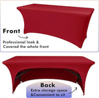Nasitos 2 Pack Fitted Red Tablecloth-Spandex Table Covers for 8 Foot Table, Open Back Folding Table Cover Washable and Wrinkle Resistant for Parties, Buffet, Wedding, Banquet, Festival